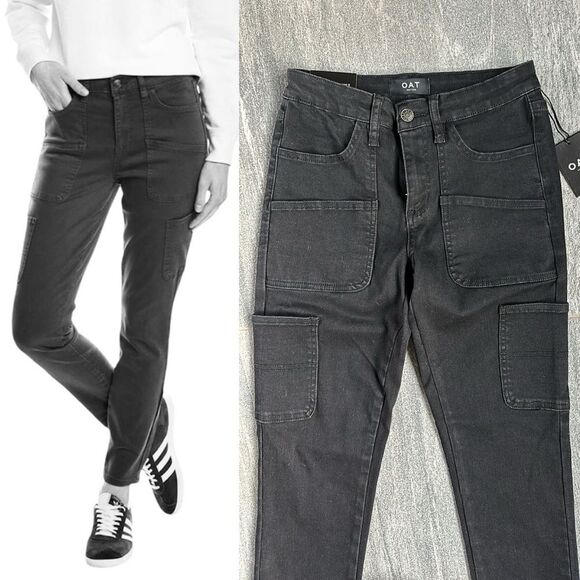 NWT Oat New York Mid-Rise Skinny Ankle Stretch Carpenter Jeans in Black Size 26 - Picture 1 of 16